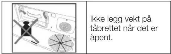 Ikke legg vekt på tåbrettet när det er åpent.