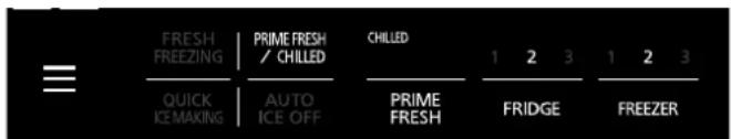 FRESH FREEZING | PRIME FRESH / CHILLED QUICK ICEMAKING | AUTO ICE OFF CHILLED PRIME FRESH 1 2 3 FRIDGE 1 2 3 FREEZER