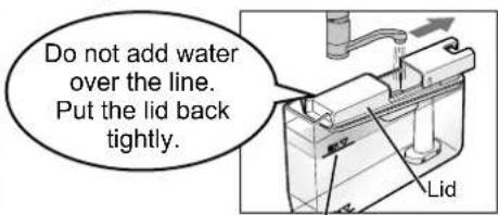 Do not add water over the line. Put the lid back tightly. Lid