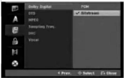 Dolby Digital PCM DTS ✓ Bitstream MPEG Sampling Flux. DHC Vocal 4 Prev. Select 7x Close