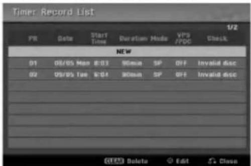 LG DR165 - Kontrollere detaljer om tidsindstillet optagelse - 1