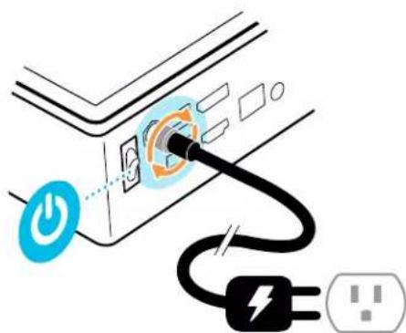 Diagram showing a power plug inserted into a device with an icon indicating power input and a fuse, alongside a plug with a lightning bolt symbol.
