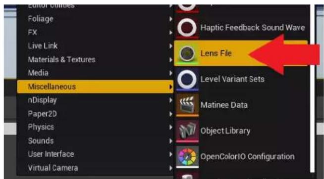 Editor Utilities Foliage FX Live Link Materials & Textures Media Miscellaneous nDisplay Paper2D Physics Sounds User Interface Virtual Camera Haptic Feedback Sound Wave Lens File Level Variant Sets Matinee Data Object Library OpenColorIO Configuration