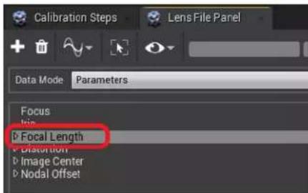 Calibration Steps Lens File Panel Data Mode Parameters Focus Focal Length Distortion Image Center Nodal Offset