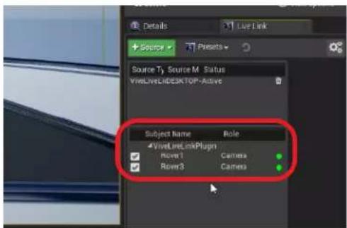 Source Source Ty Source M Status ViveLiveLIDESKTOP-Active Subject Name Role ViveLiveLinkPlugin Rower1 Camera Rower3 Camera