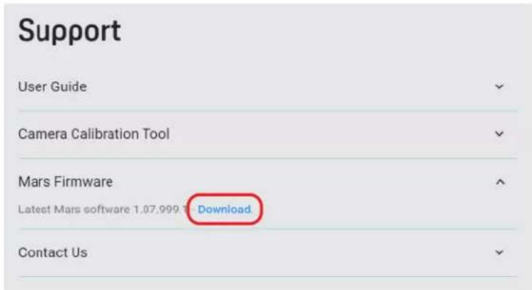 Support User Guide Camera Calibration Tool Mars Firmware Latest Mars software 1.07.999 T Download Contact Us