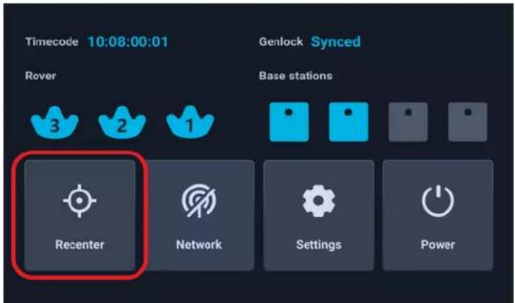 Timecode 10:08:00:01 Rover 3 2 1 Genlock Synced Base stations Recenter Network Settings Power