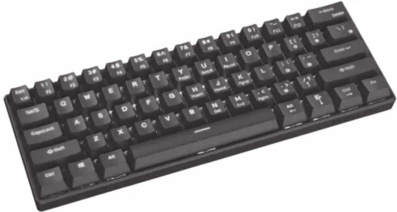 Black-and-white image of a standard computer keyboard with visible brand and model labels such as 'CapitLock', 'SMR', and 'Dial'.