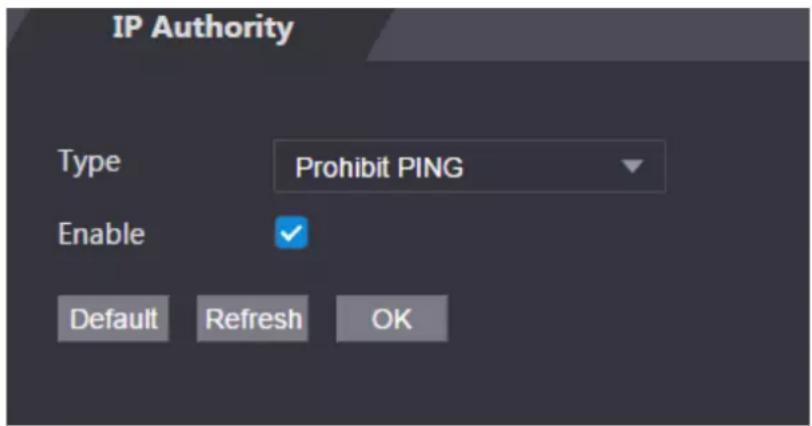 IP Authority Type Prohibit PING Enable Default Refresh OK