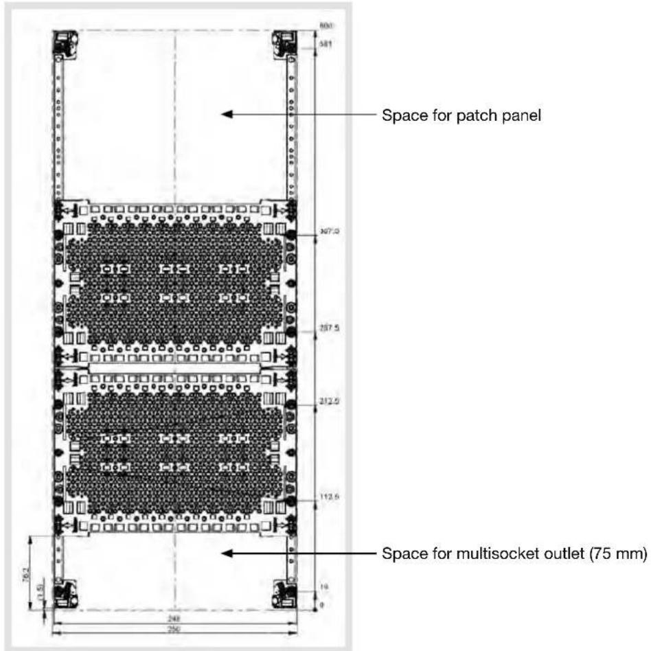 Space for patch panel Space for multisocket outlet (75 mm)