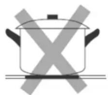 Simple line drawing of a cooking pot with crossed X marks, no text or symbols present