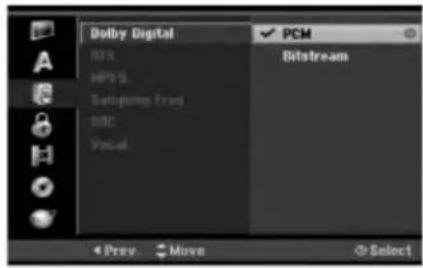 Dolby Digital 00% MPG Set/Jump Free BMC Vocal PCM Bitstream Prev Move Select