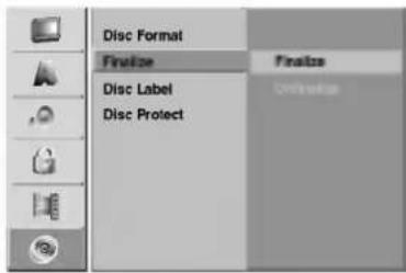 Disc Format Finalize Disc Label Disc Protect Finalize Unifinalize