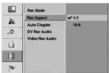Rec Mode Rec Aspect Auto Chapter DV Rec Audio Video Rec Audio