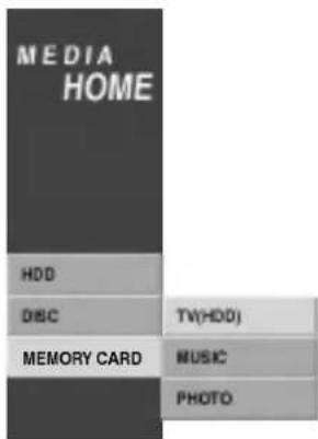 MEDIA HOME HDD DISC TV(HDD) MEMORY CARD MUSIC PHOTO