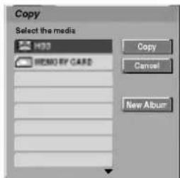 Copy Select the media H33 MENU BY CARD Copy Cancel New Album