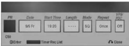 LG DR4922V - Tryk på TIMER REC. Timer Record-menuen vises. - 1