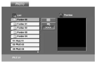PHOTO List Folder 00 Folder 01 Folder 02 Folder 03 Folder 04 01 FILE 01 02 FILE 02 03 FILE 03 Preview FILE 01