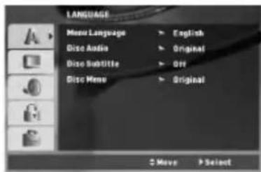 LANGUAGE Menu Language > English Disc Audio > Original Disc Subtitle > Off Disc Memo > Original Move > Select