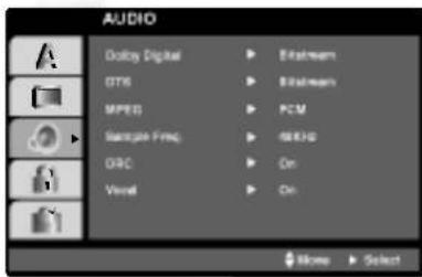 AUDIO Dolloy Digital ▶ Balmem OTS ▶ Balmem MPES ▶ PCM Sounder Freq ▶ REX20 OBC ▶ On Vocal ▶ On OK Now ▶ Select
