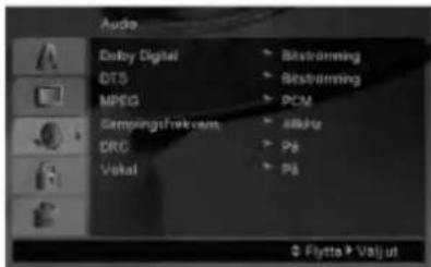 Audio Delby Digital DTS MPEG Sampling/Shek cam DRC Vokal Bitstrøming Bitstrøming PCM allkHz PS PS © Flyetta ▶ Valjut