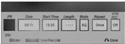 LG DR4712V - Tryk på TIMER REC. Timer Record-menuen vises. - 1