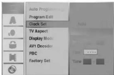 Auto Programm Program Edit Clock Set TV Aspect Display Mode AV1 Decoder PBC Factory Set