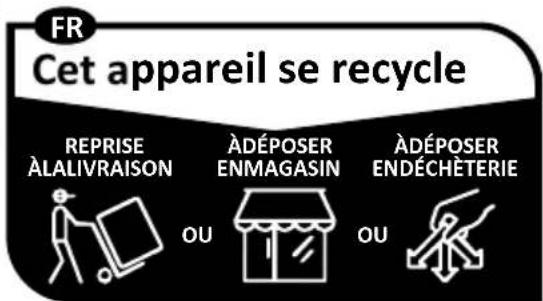 FR Cet appareil se recycle REPRISE ÀLALIVRAISON ÀDÉPOSER ENMAGASIN ÀDÉPOSER ENDÉCHÈTERIE OU OU