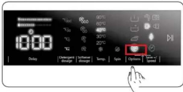 18:00 Delay Detergent dosage Softener dosage Temp. Spin Options Save +/- Speed