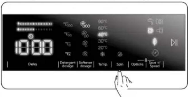 10:00 Delay Detergent dosage Softener dosage Temp. Spin Options Save +/- Speed