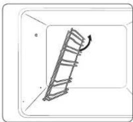 Diagram of a ladder leaning against a wall, with an arrow indicating rotation (no text or symbols)