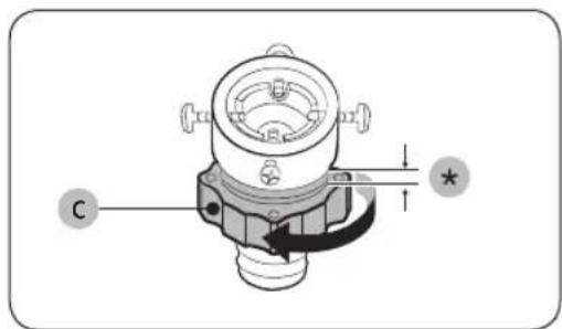 Technical diagram of a mechanical component with labeled parts and directional arrows