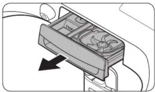 Diagram of a device with fan and ventilation slots, showing airflow direction (no text or symbols)