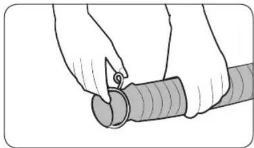Illustration of hands holding a coiled pipe with a tool, no text or symbols present