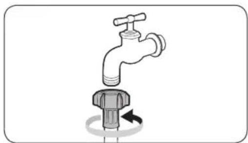 Illustration of a faucet with a valve and valve assembly, showing rotational motion (no text or symbols)