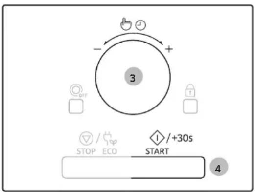- + 3 OFF STOP / ECO +1 /+30s START 4