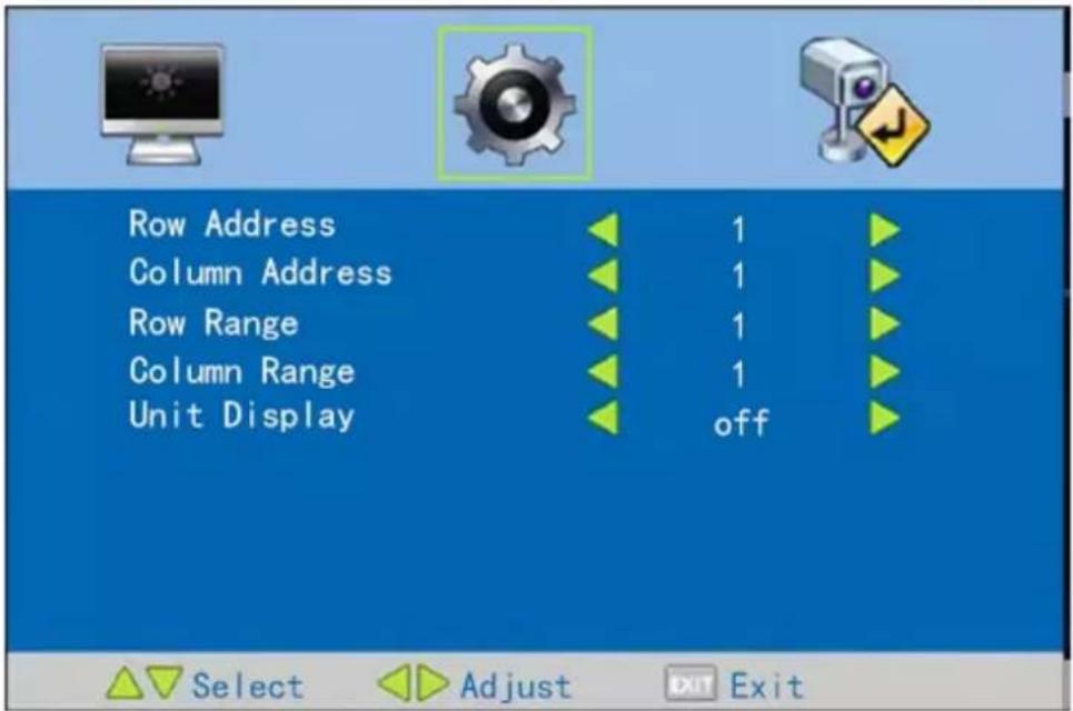 Row Address Column Address Row Range Column Range Unit Display 1 1 1 1 off Select Adjust Exit Exit