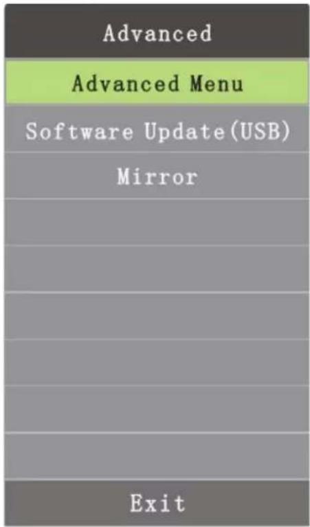 Advanced Advanced Menu Software Update(USB) Mirror Exit