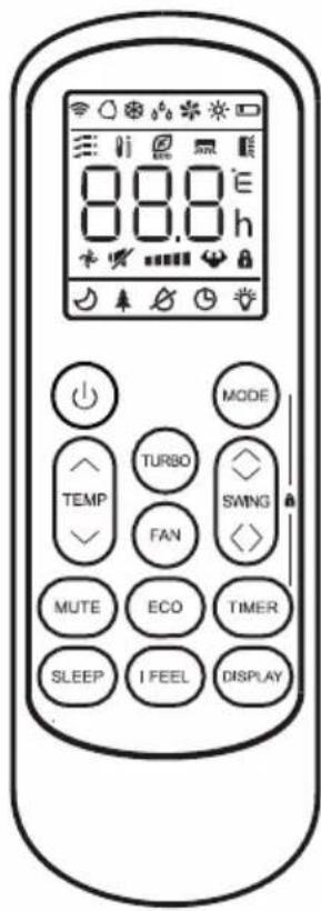 8.0 8.0 h MODE TEMP TURBO FAN SWING MUTE ECO TIMER SLEEP I FEEL DISPLAY