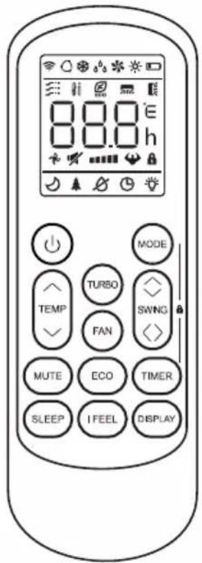8.0.0 8.0.0 h MODE TURBO SWNG FAN MUTE ECO TIMER SLEEP I FEEL DISPLAY