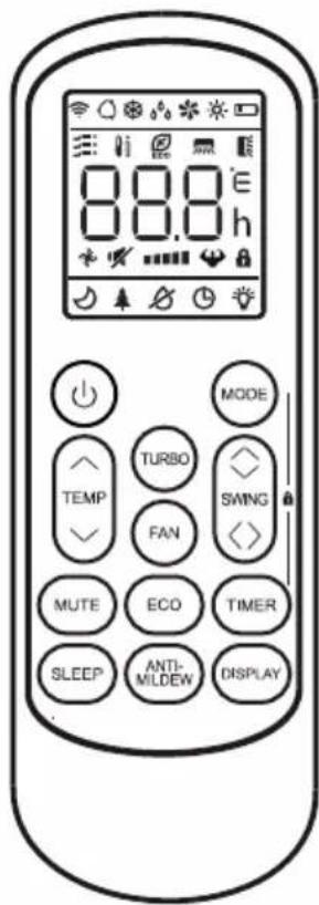 88.8 h MODE TURBO SWING FAN MUTE ECO TIMER SLEEP ANTI- MILDEW DISPLAY
