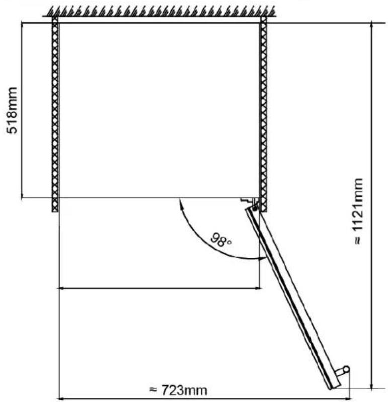 518mm ≈ 723mm 98° ≈ 1121mm