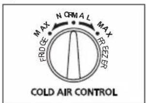 MAX N O R M A L MAX FRI D G E FREE Z E R COLD AIR CONTROL