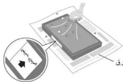 Diagram showing a 3D device with internal components and an arrow pointing to it, labeled 'رقم' in Chinese.