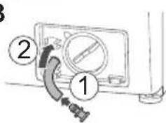 Diagram showing a device with labeled parts, including a valve and tubing, marked with numbers 1 and 2.