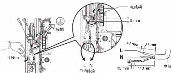 接地 1 N·m L N ELB终端 电线柄 5 mm 13 mm 85 mm 13 mm 110 mm 电线