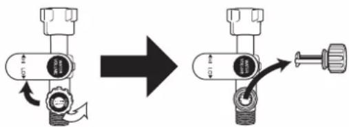Diagram showing a mechanical device with labeled parts and directional arrows indicating motion or assembly.