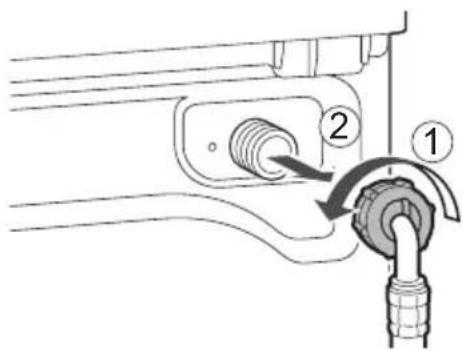 Diagram showing a mechanical component with labeled parts 1 and 2, indicating a process or assembly step.