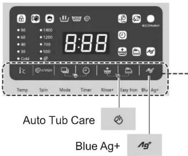 ECONAVI 90 1400 60 1200 40 700 30 500 Cold 8:88 Temp Spin Mode Timer Rinse+ Easy Iron Blu Ag+ Auto Tub Care Blue Ag+ Ag+