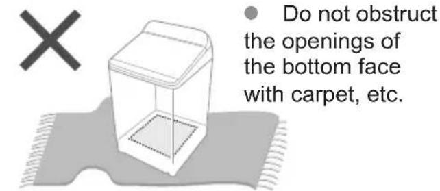Do not obstruct the openings of the bottom face with carpet, etc.